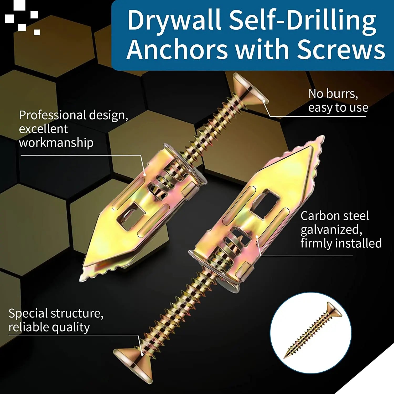 30/60/100Sets Self Drilling Drywall Anchors