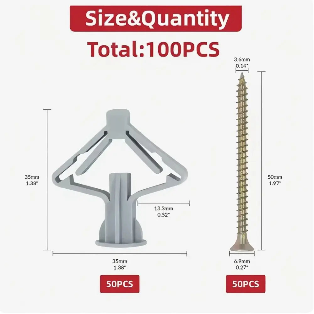 Drywall Toggle Anchors (50 Anchors + 50 Screws)