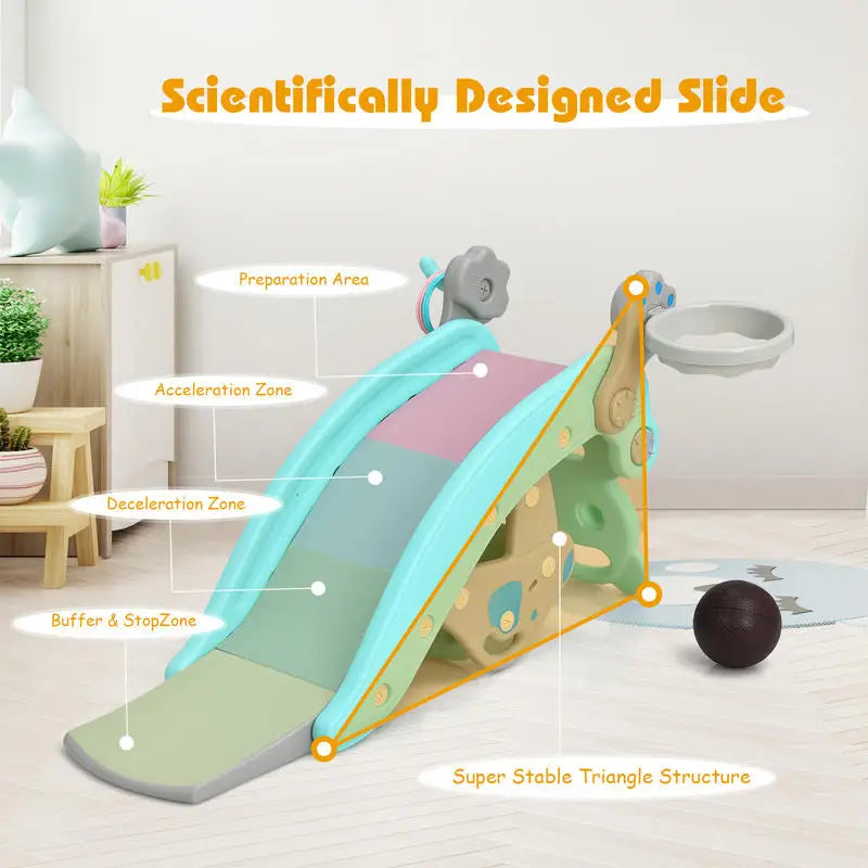 4-in-1 Toddler Slide and Rocking Horse Playset with Basketball Hoop-Blue