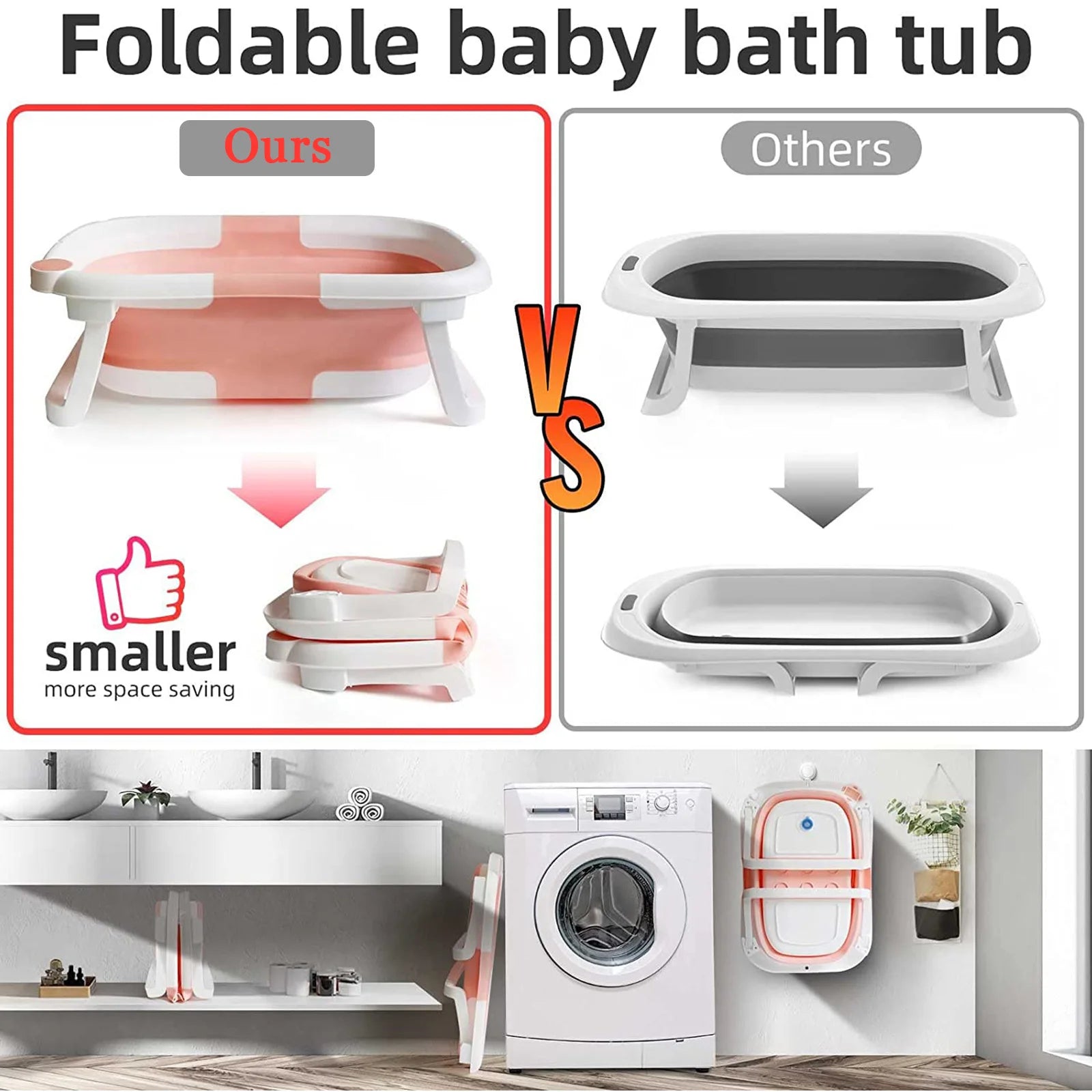 Foldable Baby Bathtub with Temp Sensor & Soft Bath Pad