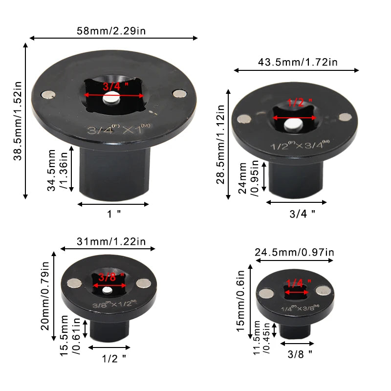 4PC Magnetic Socket Adapter Set