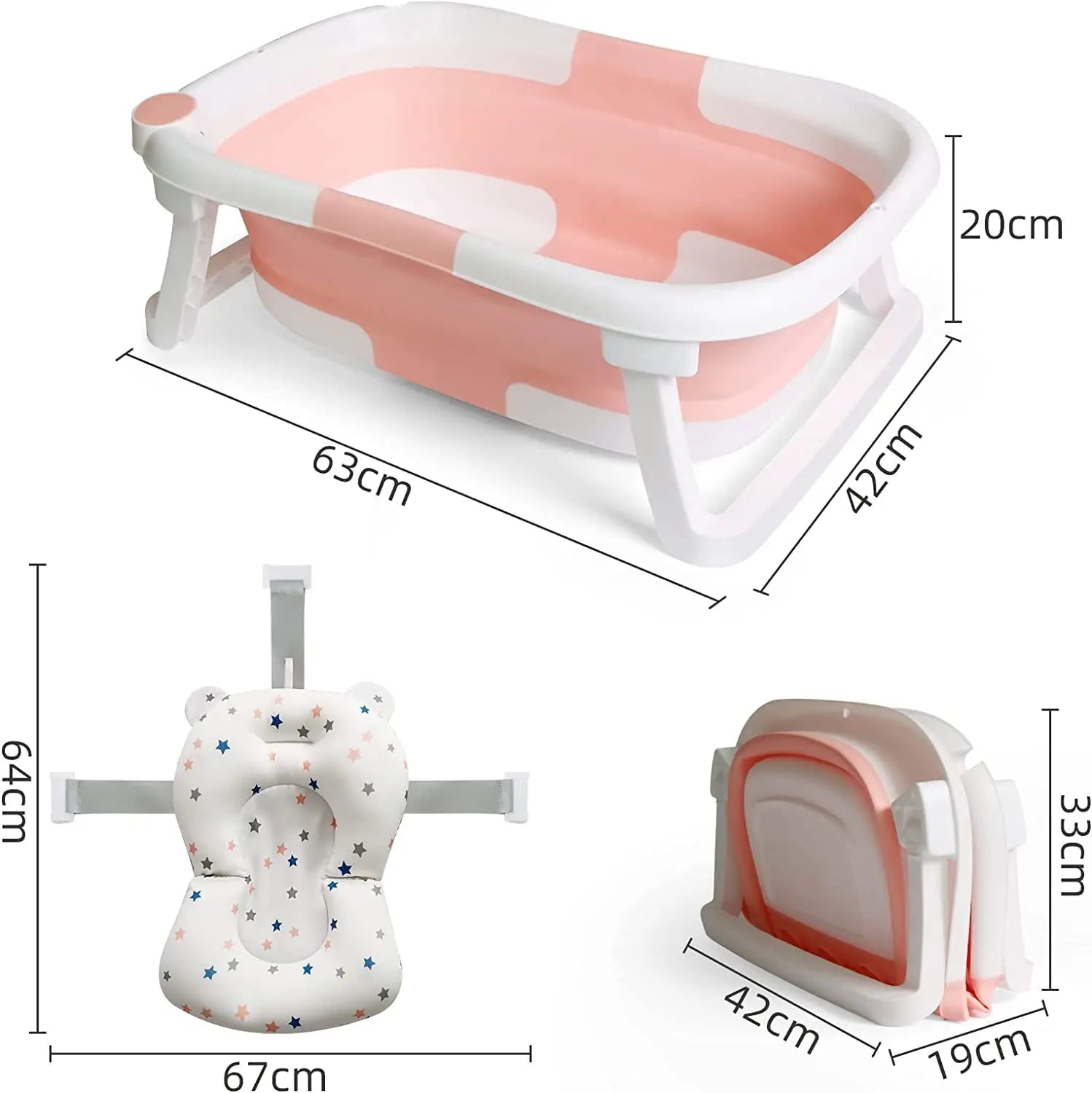 Foldable Baby Bathtub with Temp Sensor & Soft Bath Pad