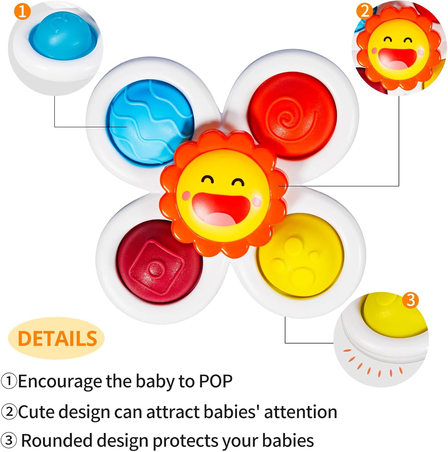 3PCS Pop Suction Spinner Sensory Toy Set